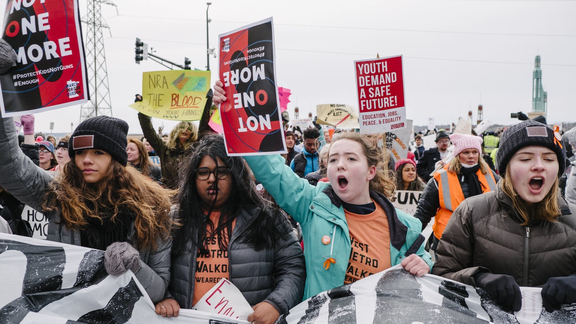 Students lead the way up Wabasha St.