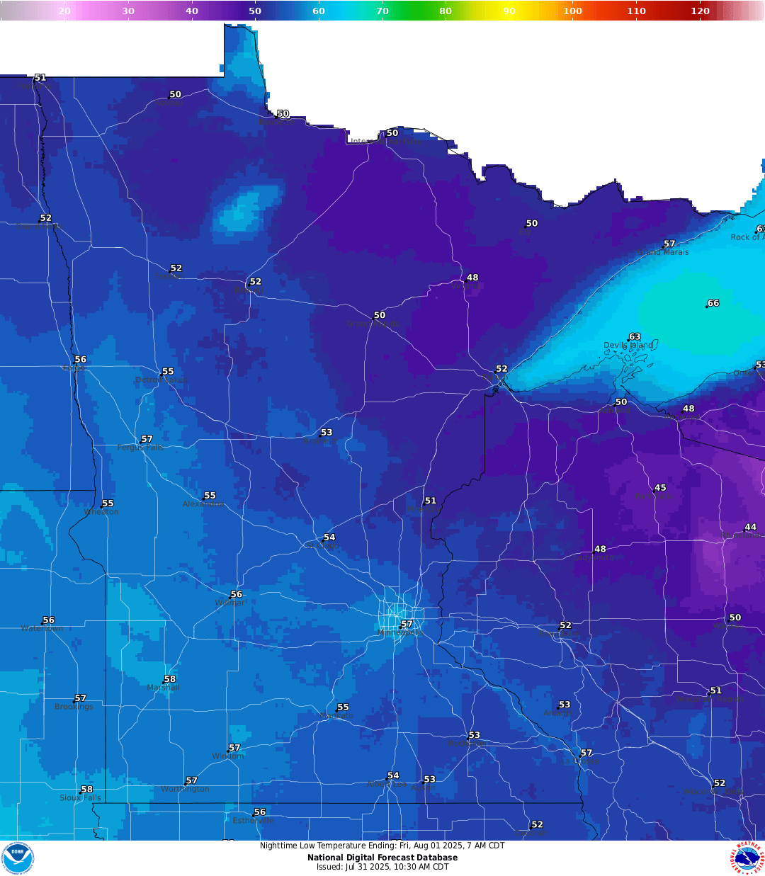 Lows for Thursday night