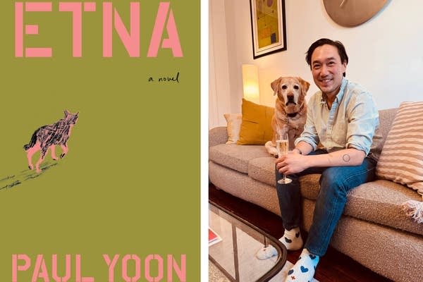 A book cover and a photo of a man and a dog
