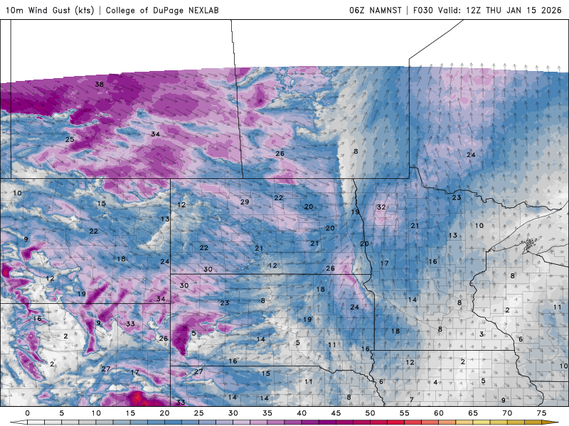 Wind speed and direction Thursday 6 a.m. to Friday 6 a.m.