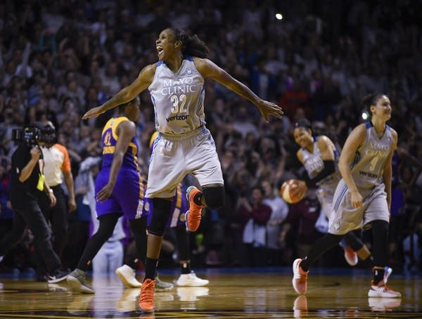 Lynx forward Rebekkah Brunson reacts after winning the WNBA championship.