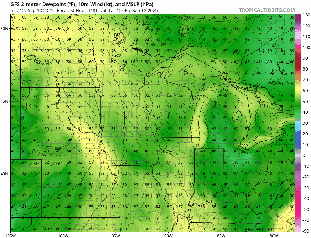 NOAA GFS dew point output