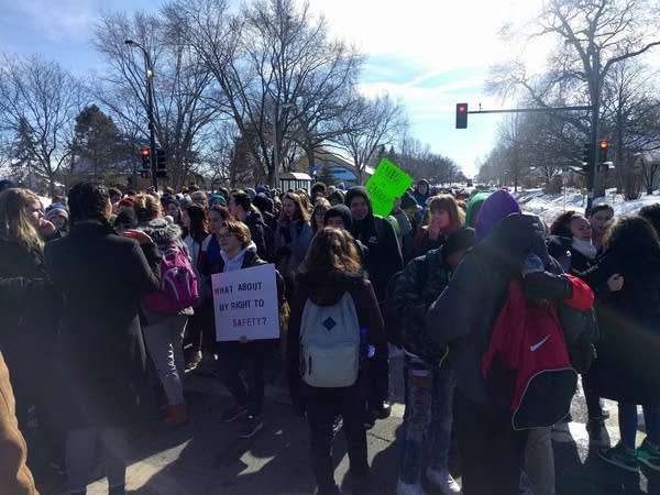 Minneapolis students march up Nicollet Ave to City Hall