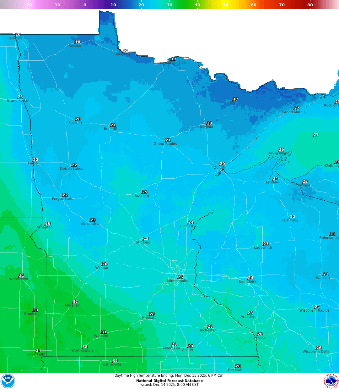 Highs for Monday