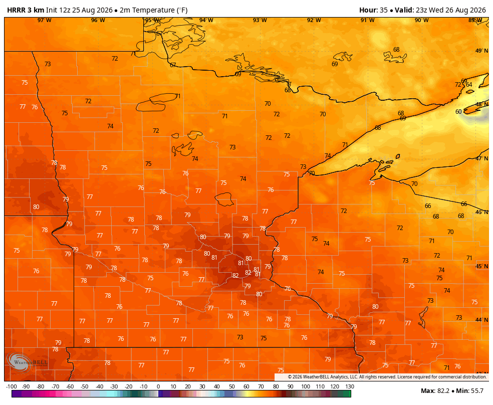 High temps Wednesday
