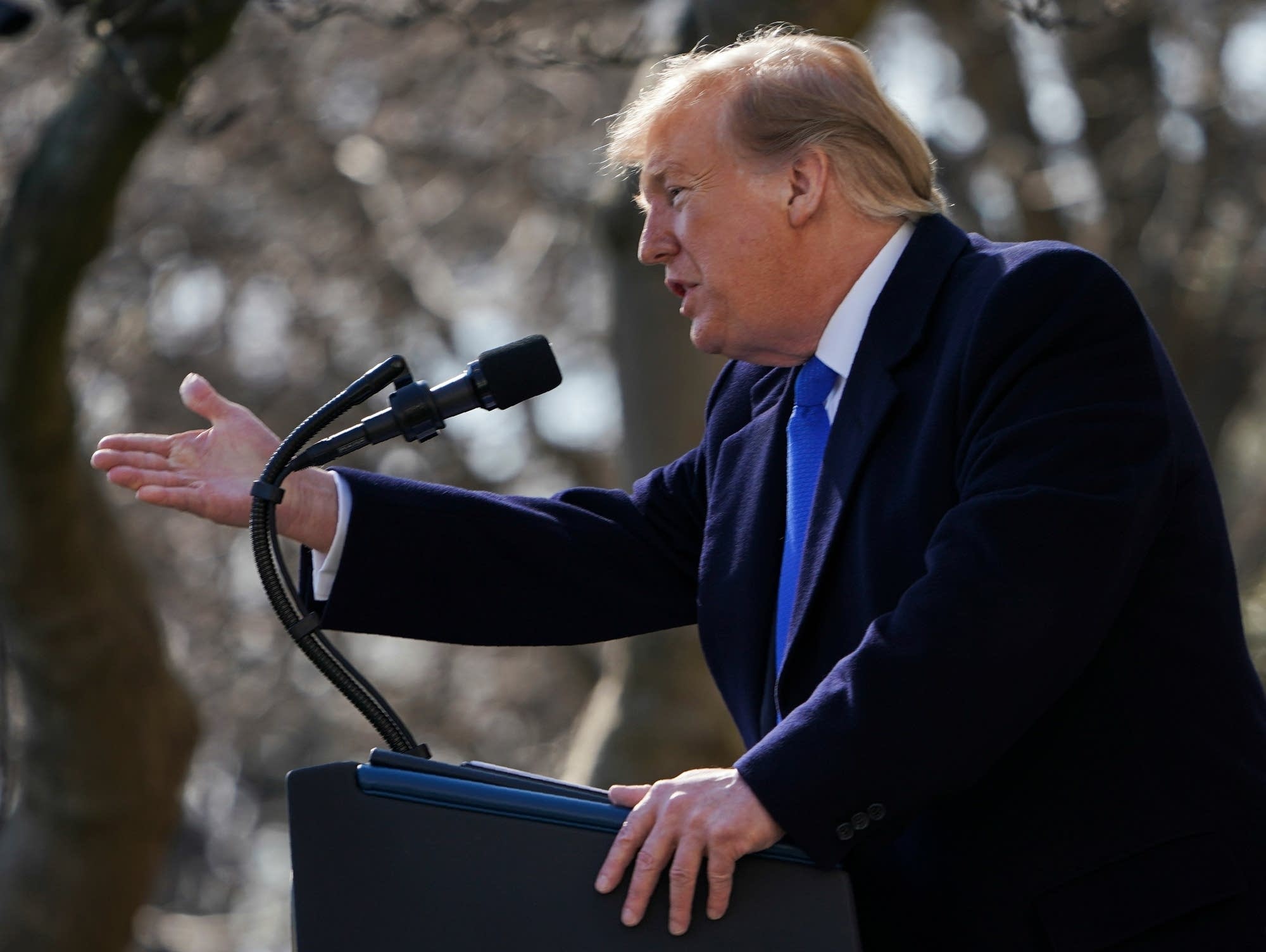 President Trump gestures as he answers questions