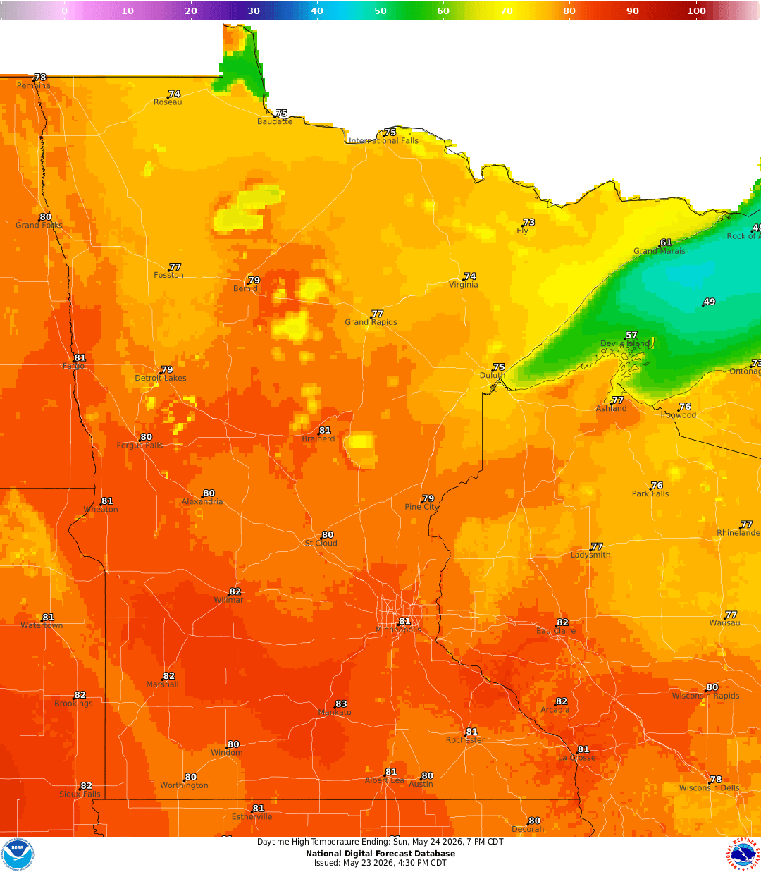 Highs for Sunday