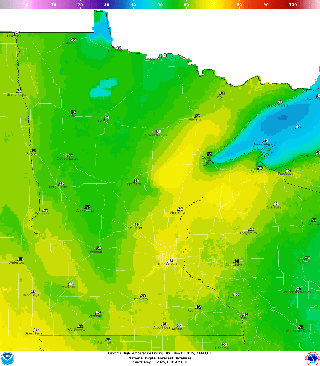 Highs for Thursday