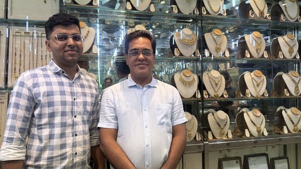 Father and son Dishank and Anil Jain at R. Pukrhaj Jewellers in Mumbai, India.