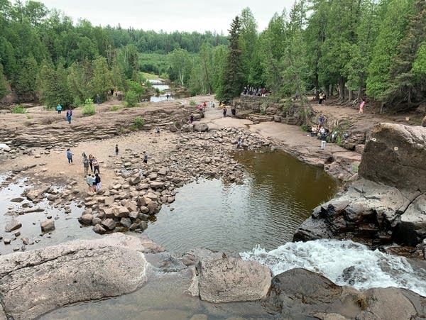 Looking down from the top of a waterfall