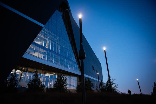 Exterior of U.S. Bank Stadium in Minneapolis at twilight