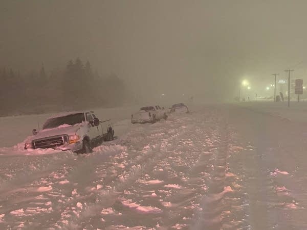 Vehicles are stranded along Highway 33 in Cloquet