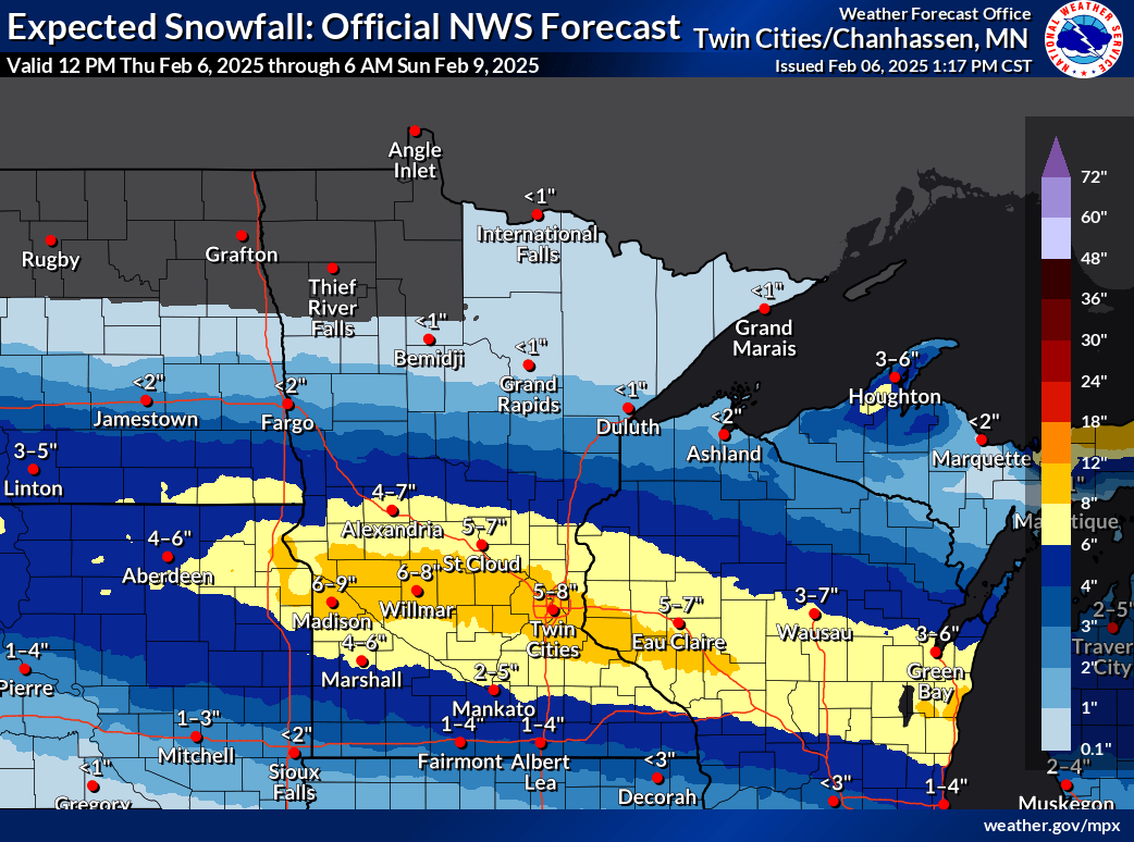 Snowfall projection for Minnesota 