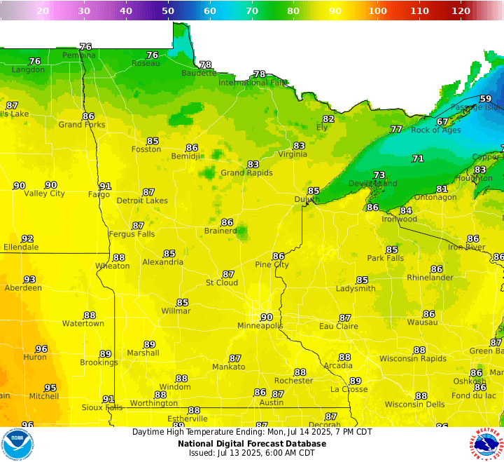 Monday's highs