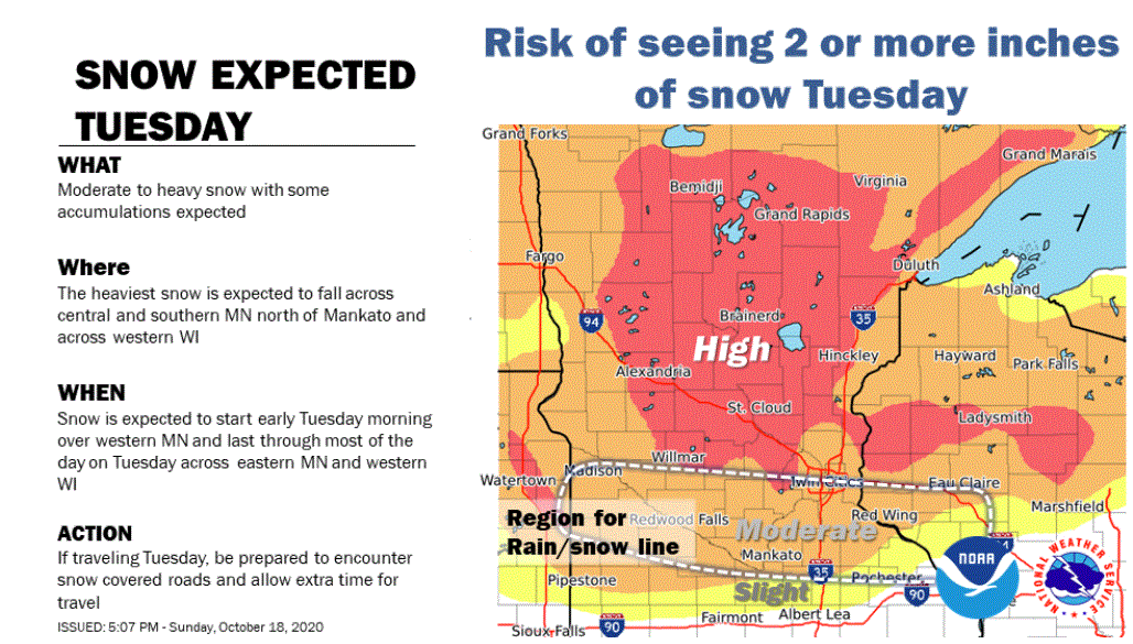 Likelihood of 2 inches or more of snow on Tuesday