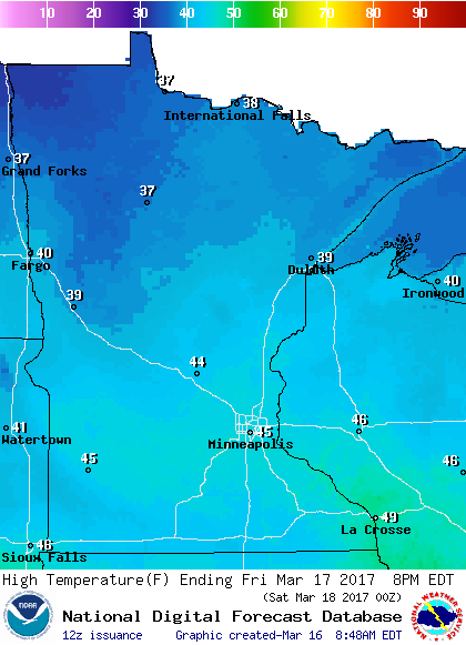 Warmer temps; snow northeastern Minn.