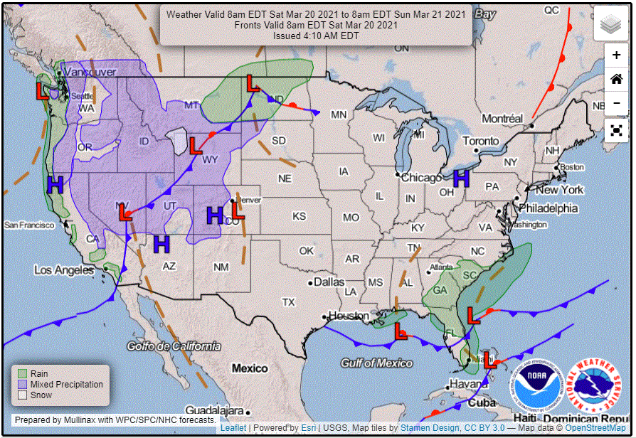 Forecast weather map for Saturday