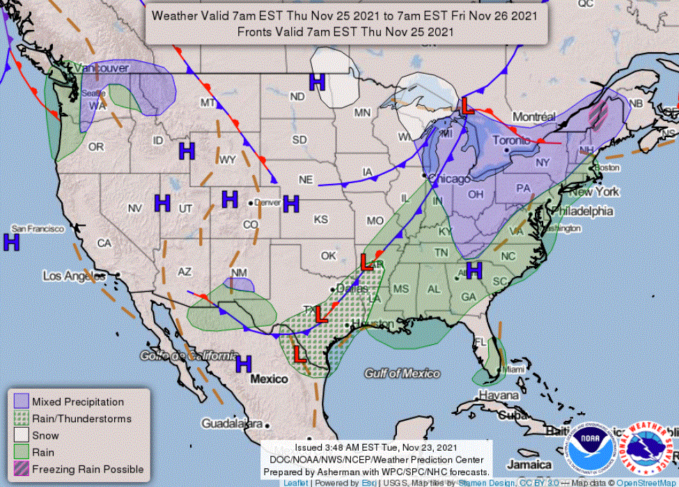 Forecast weather map for Thursday