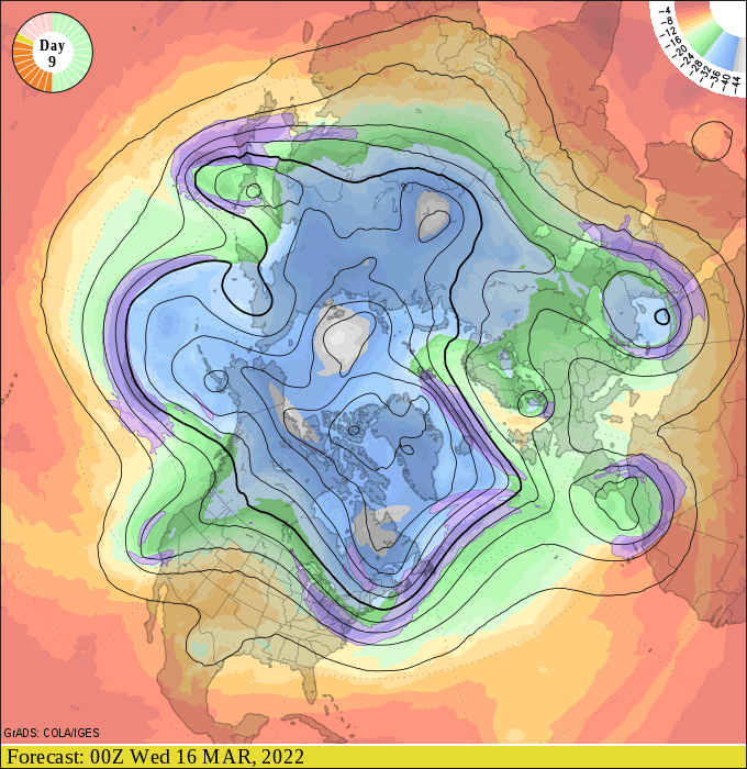 Upper air forecast map for 6 pm March 14