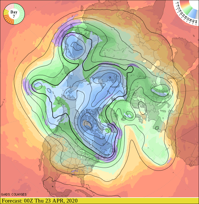 Upper air forecast map for 7 pm April 22