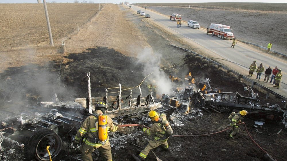 Cheese truck crashes, burns in SE Minn. MPR News
