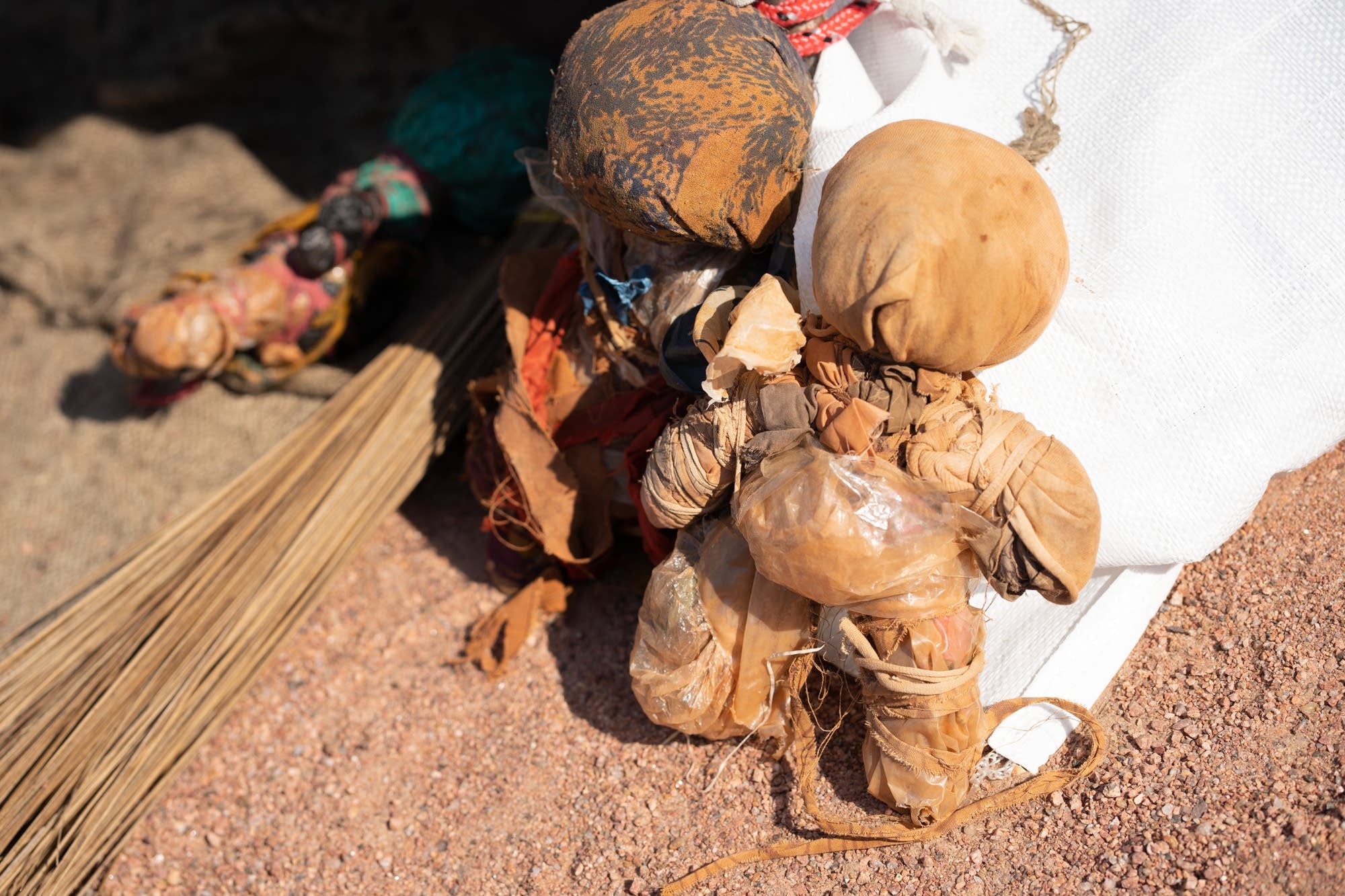 Dolls made of scraps of material.