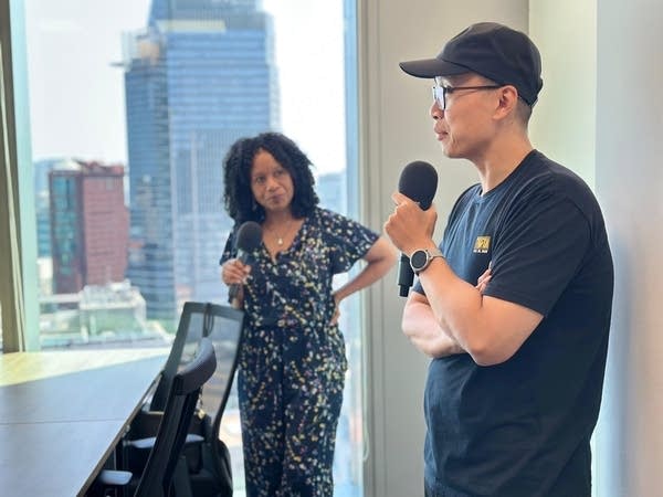 Huy Vo, countest director of TinyFish AI’s Vietnam office speaking with ADP’s Nela Richardson and Marketplace’s Kai Ryssdal. 