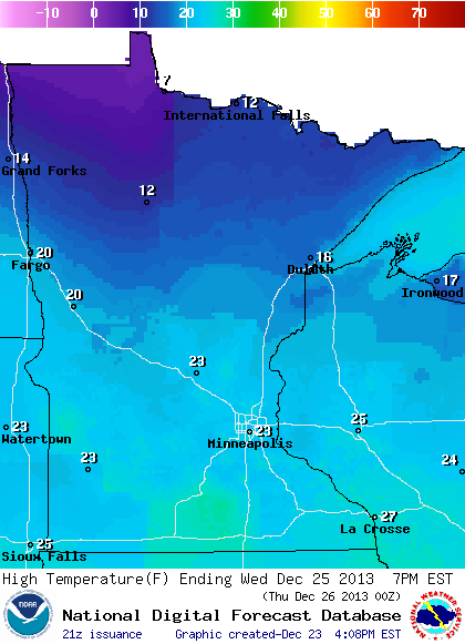 Wednesday's max temperatures