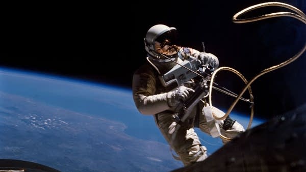 Ed White, the first American to walk in space, on Gemini 4. June 1965.