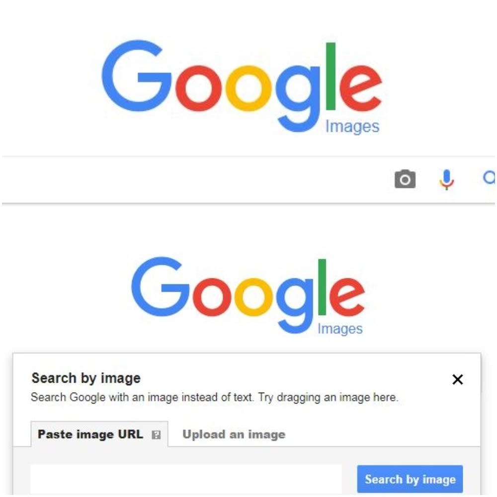 Click the camera button on Google Images to reveal the upload tool.