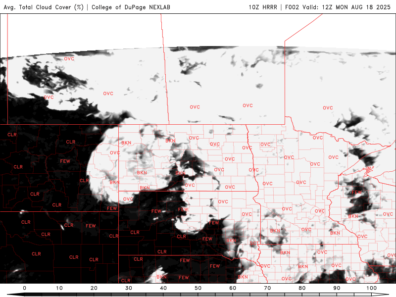 Cloud cover for Monday