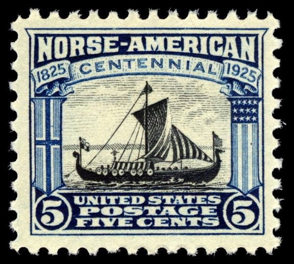 A five cents stamp reads "Norse-American Centennial"