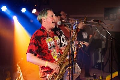 Man singing into microphone