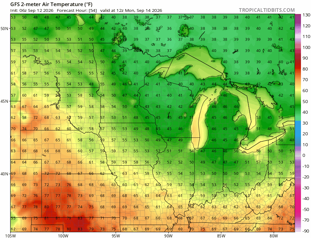 Temperatures Monday through Friday