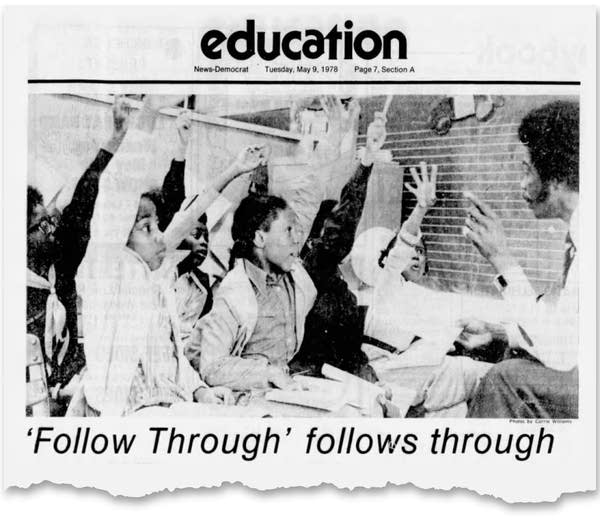 Children raise their hands. A headline reads: 'Follow Through' follows through