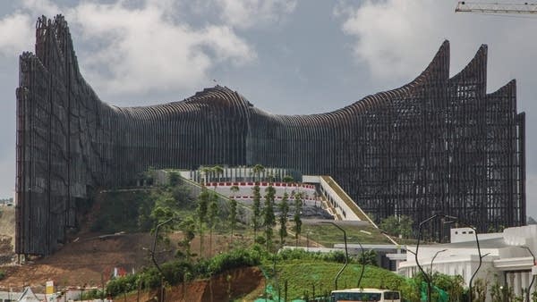 A view of the future presidential palace under construction in Indonesia's new capital, Nusantara.