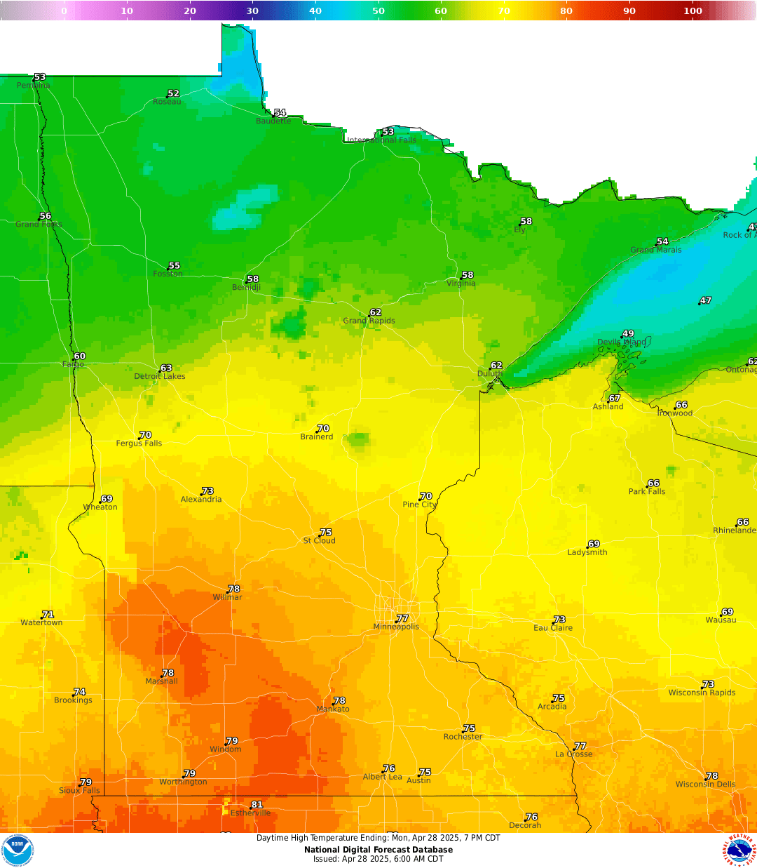 Highs for Monday