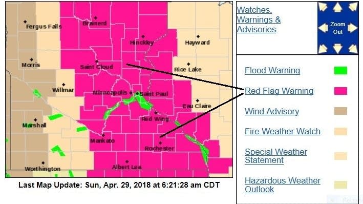Windy and warmer this afternoon; Red Flag warnings include metro | MPR News