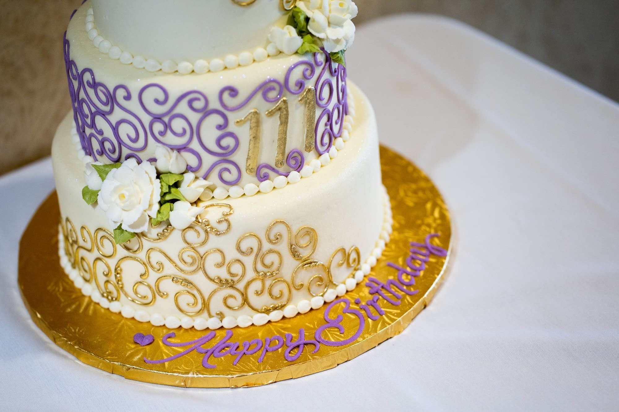 A birthday cake for Evelyn Kleine's 111th birthday.