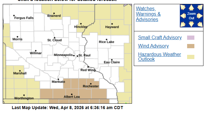 Wind advisory Wednesday 10 a.m. to 4 p.m. 
