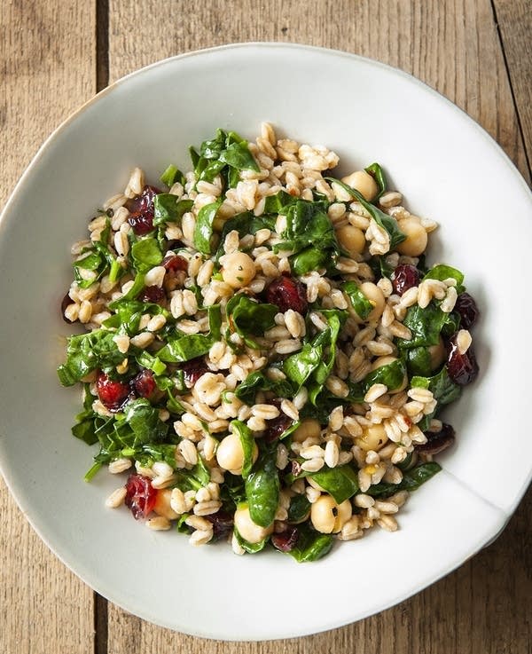 Bowl of chickpea and farro salad