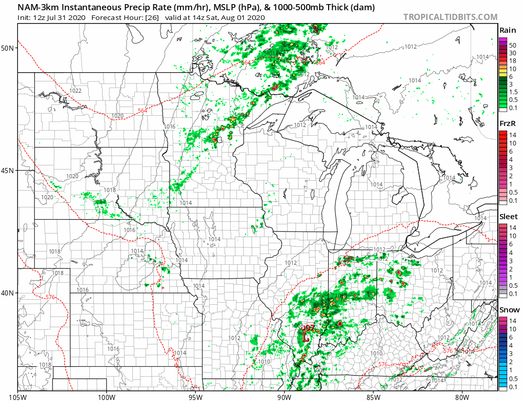 NOAA NAM 3 km model between 9 am Saturday and midnight Sunday