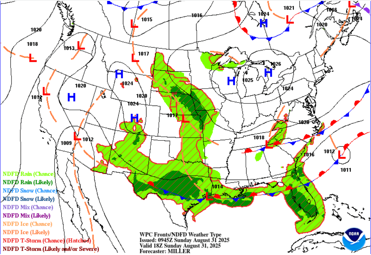 Surface analysis for Sunday 1 p.m.