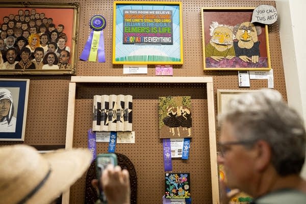 People look at crop art