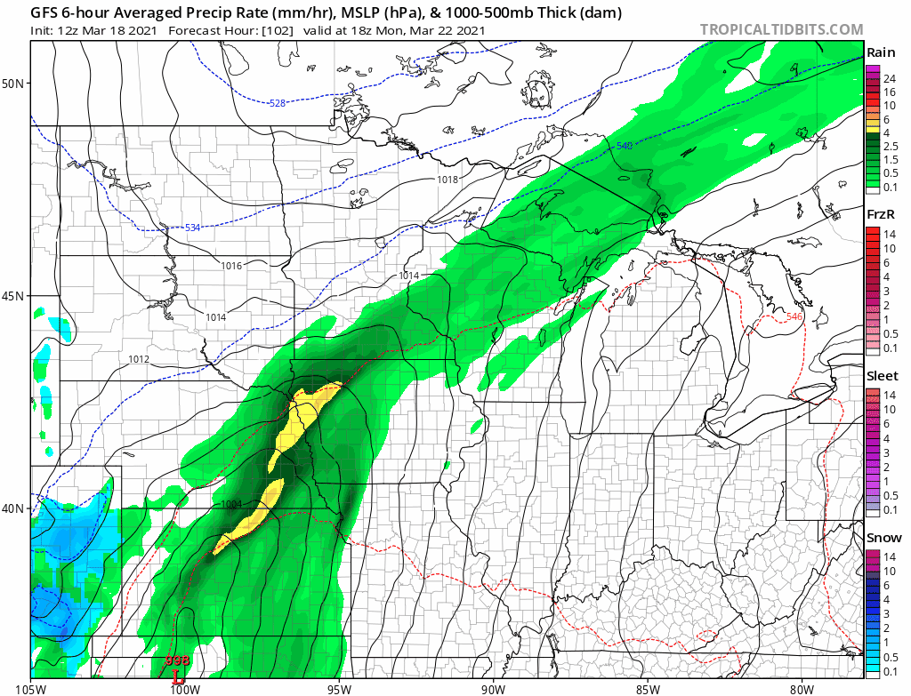 NOAA GFS model Monday and Tuesday
