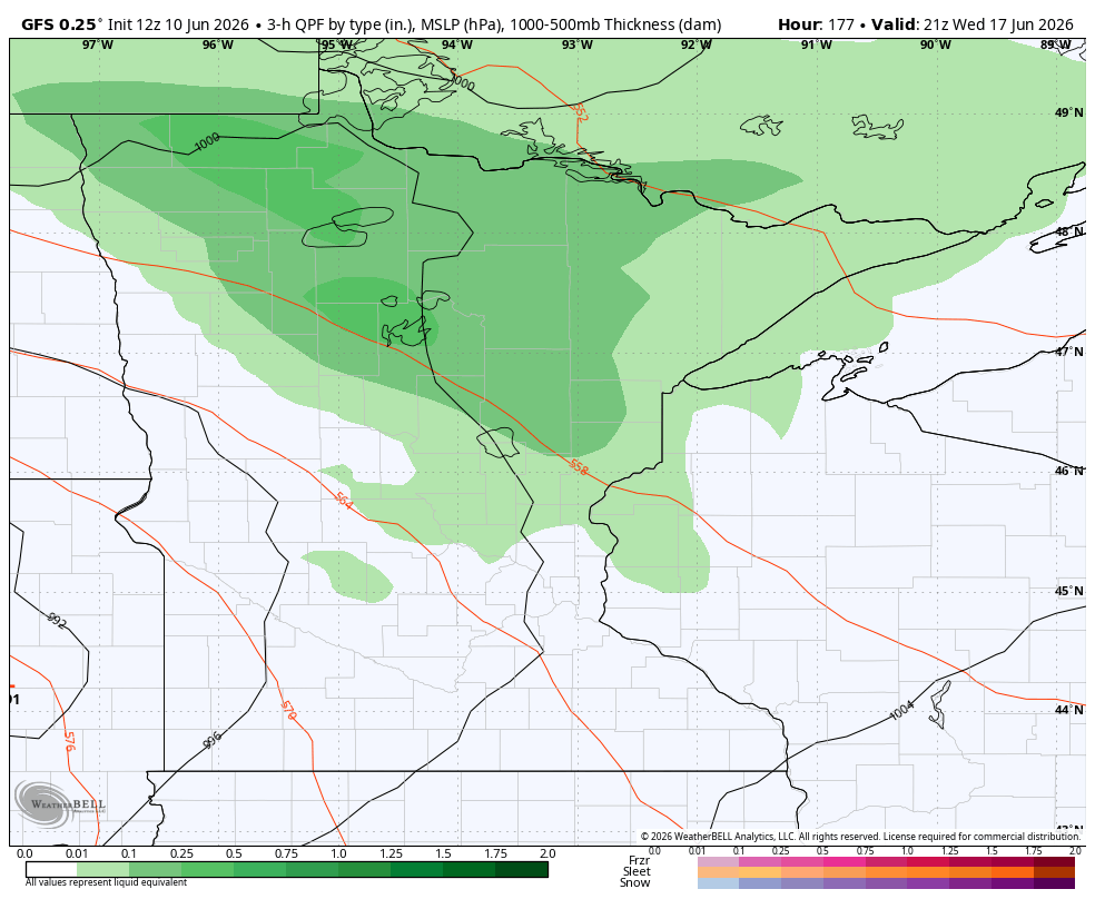 Next Wednesday rain on American map