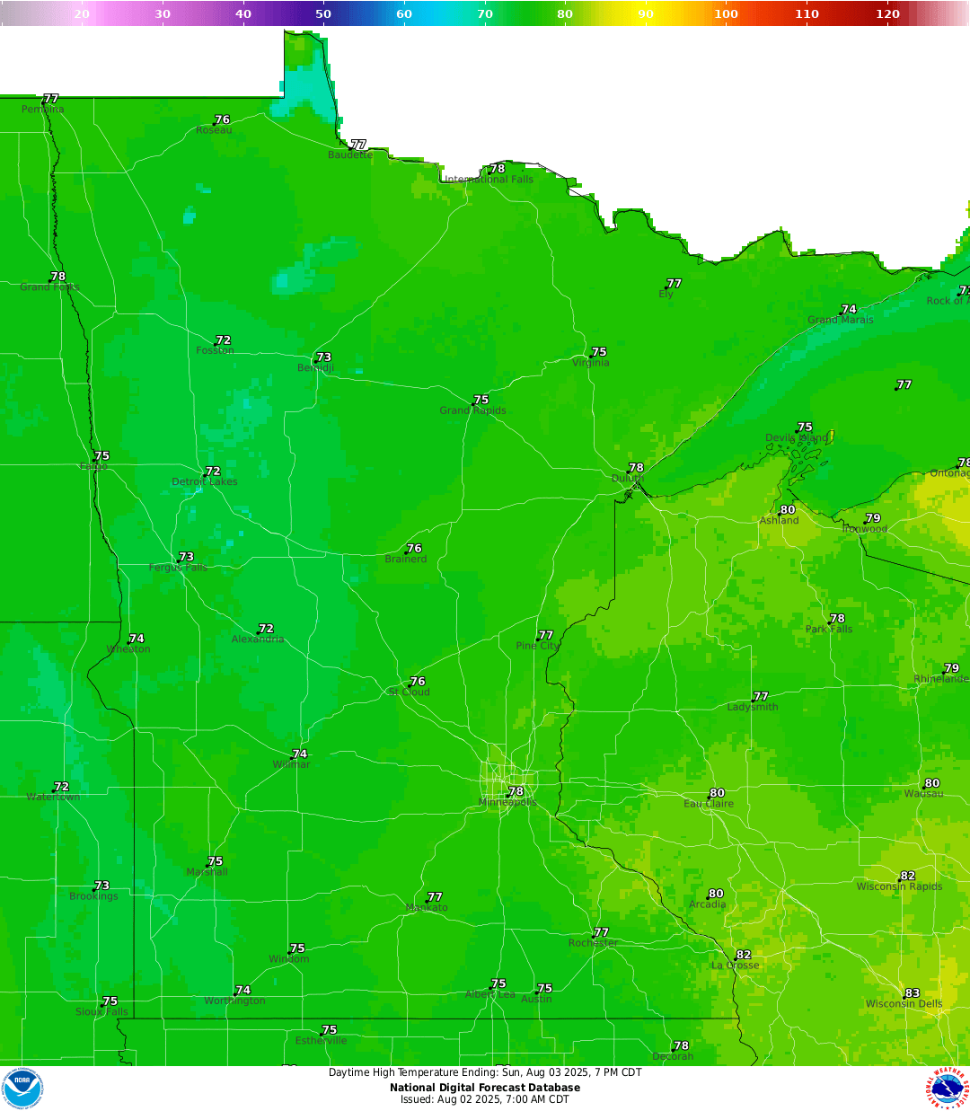 Highs for Sunday