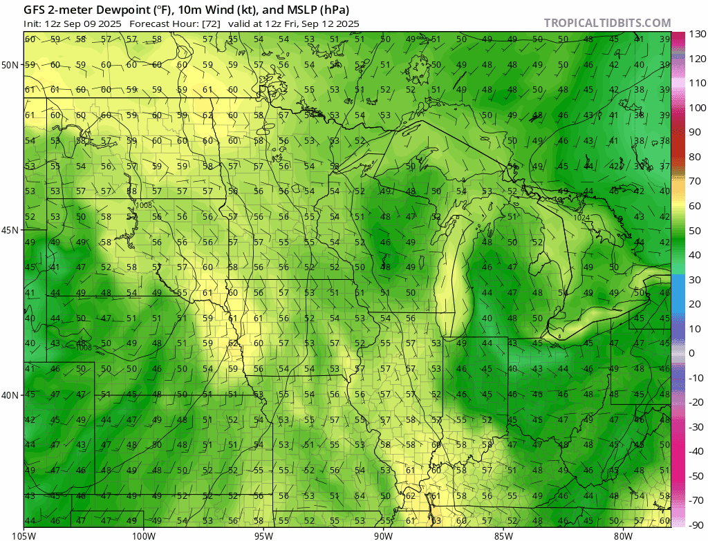NOAA GFS dew point output