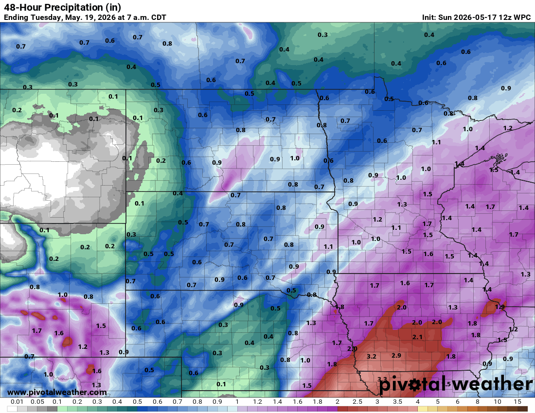 Quantitative precipitation forecast through Tuesday 7 a.m. 