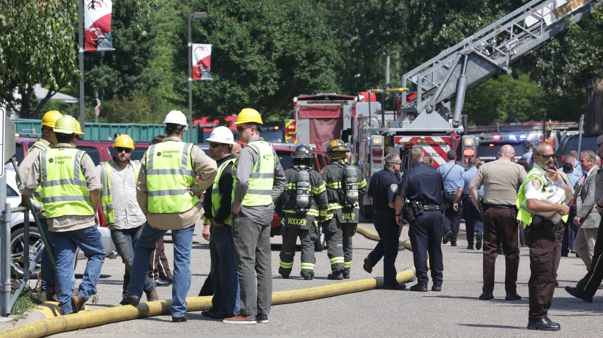 Emergency personnel outside Minnehaha Academy